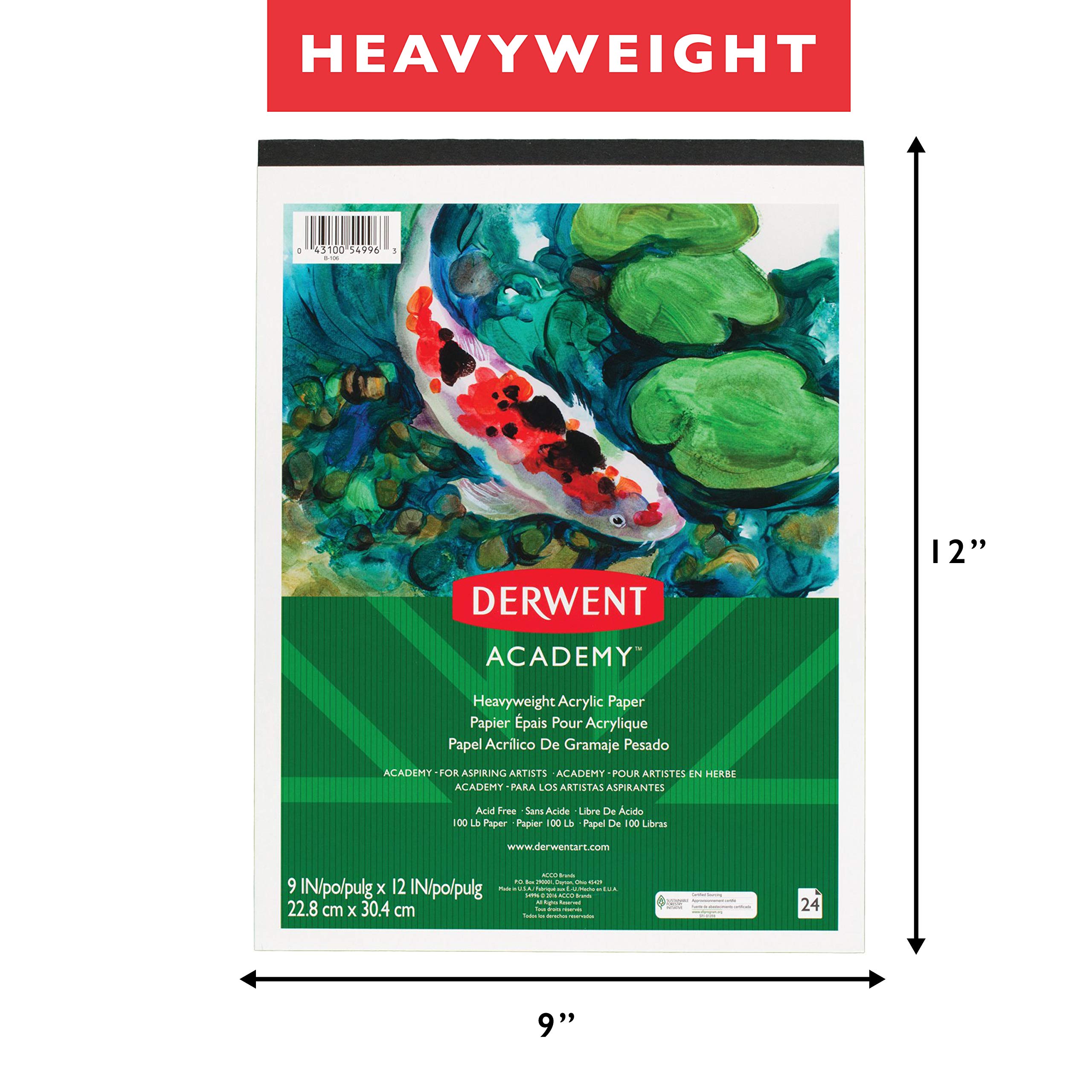Derwent Academy Paper Pad, Heavyweight, Acrylic, 24 Sheets, 9" x 12" (54996) - Image 3
