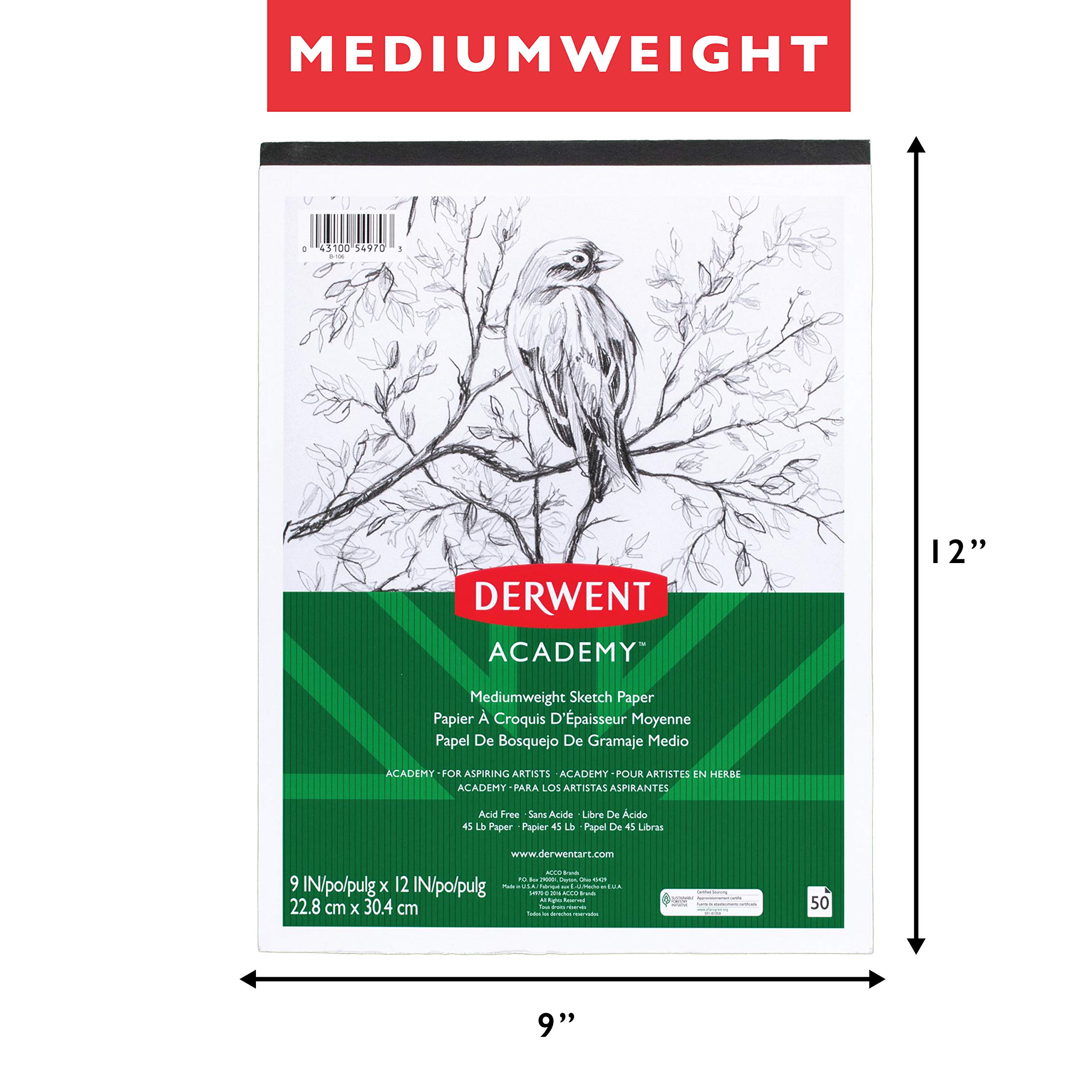 Derwent Academy Sketch Pad, Medium Weight Paper, 50 Sheets, 9" x 12" (54970) - Image 3