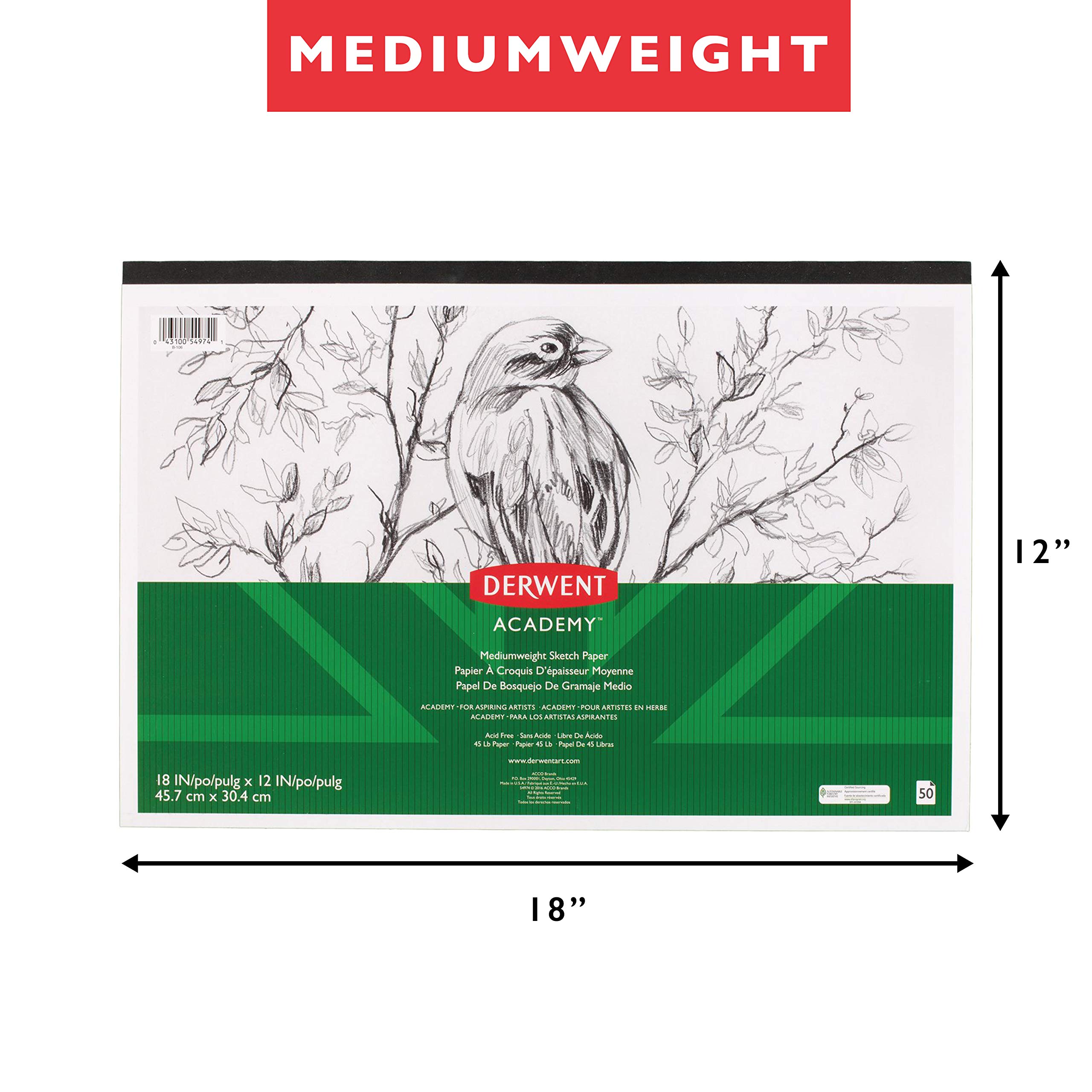 Derwent Academy Sketch Paper Pad, 50 Sheets, 18" x 12", Mediumweight (54974) - Image 3