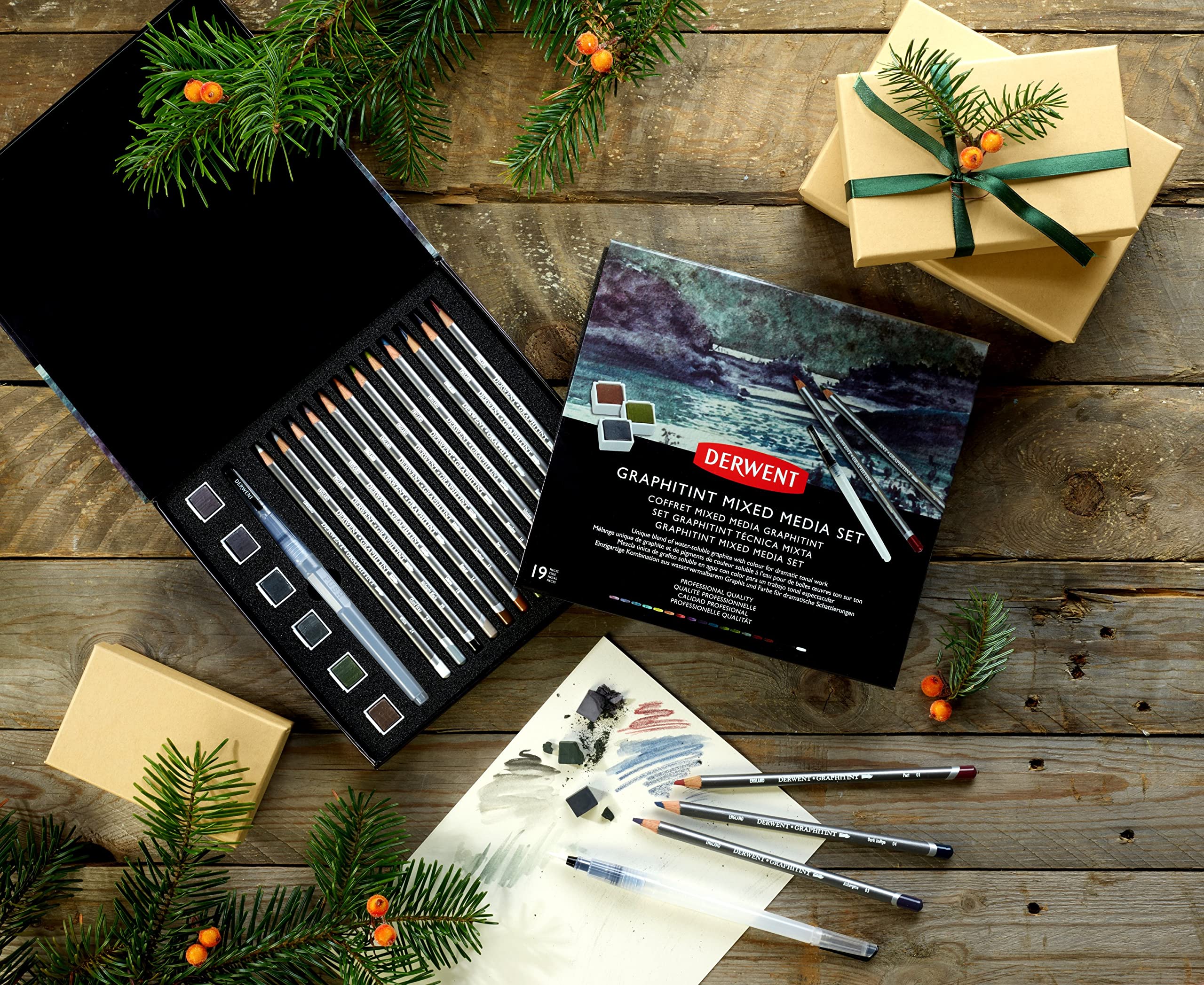 Derwent Graphitint Mixed Media Set, 19 Piece Set, Graphitint Paint, Pencils & Waterbrush (2305949) - Image 7
