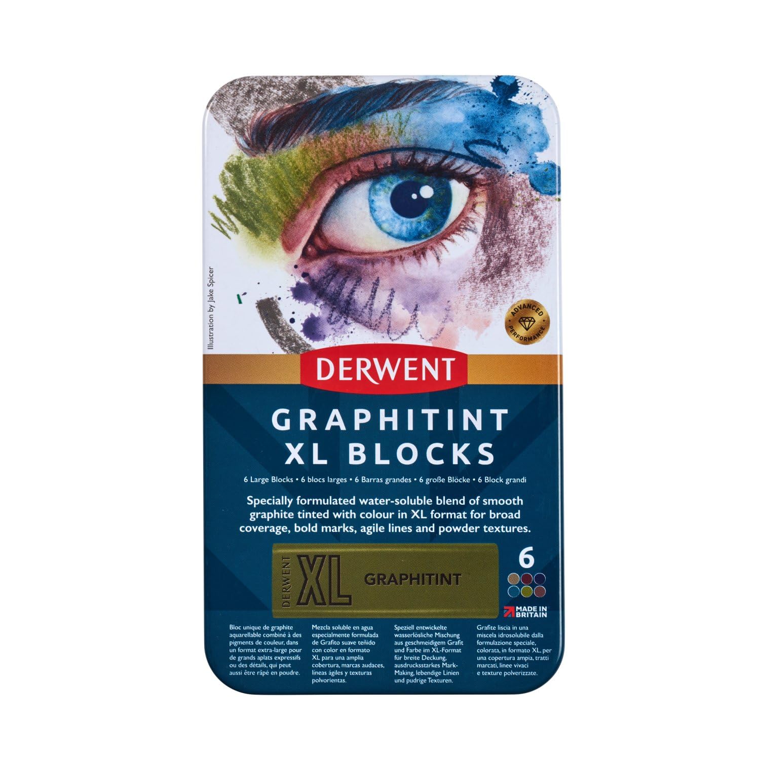 Derwent Graphitint XL Blocks 6 Tin, Set of 6, 60mm Extra-Large Block, Water-soluble, Ideal for Sketching, Drawing and Expressive Mark Making, Professional Quality (2306175) - Image 4