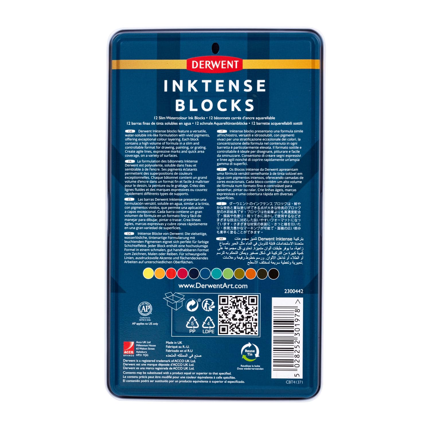 Derwent Inktense Blocks 12 Tin, Set of 12, 8mm Block, Soft Texture, Watersoluble, Ideal for Watercolor, Drawing, Coloring, Crafts and Painting on Paper and Fabric, Professional Quality (2300442) - Image 3