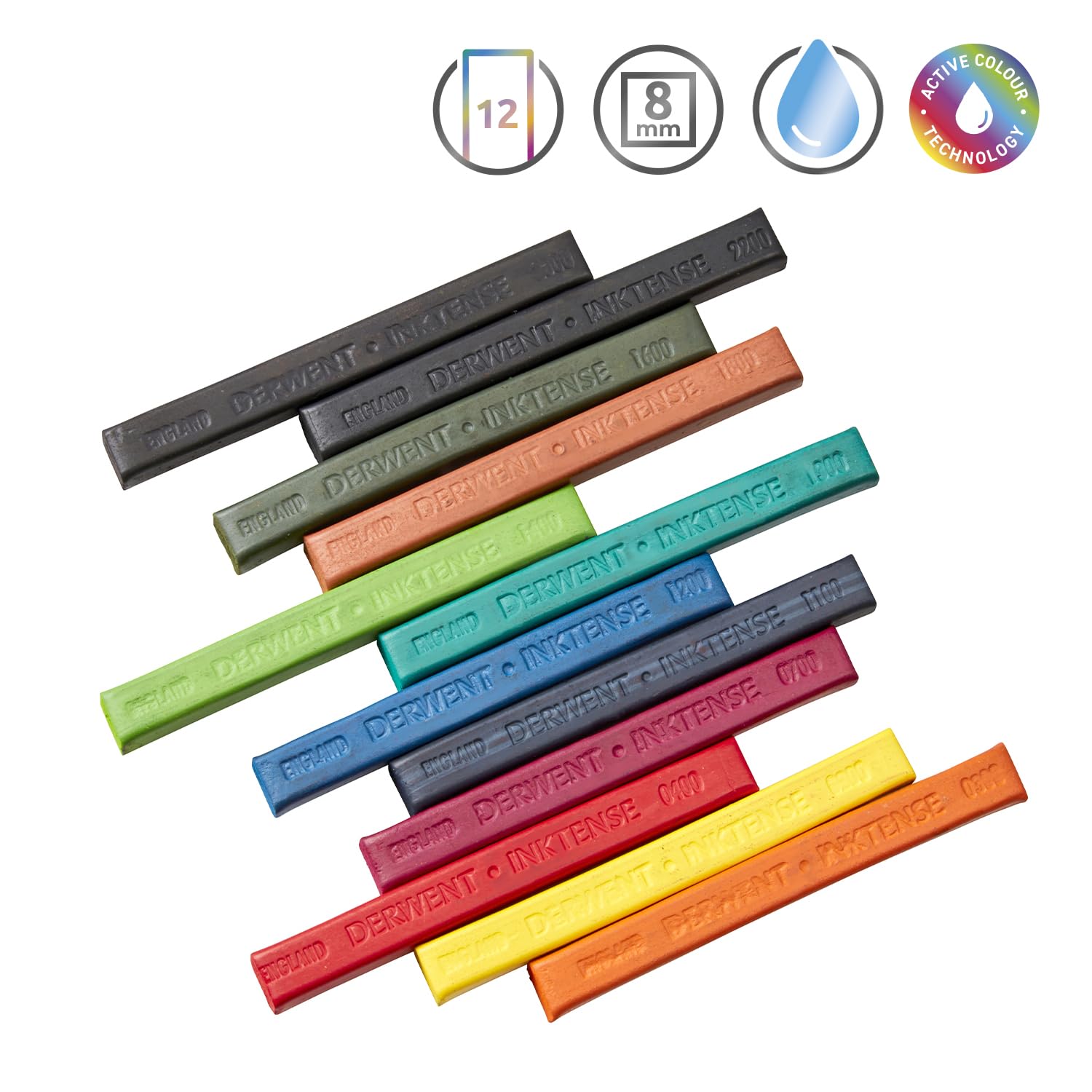 Derwent Inktense Blocks 12 Tin, Set of 12, 8mm Block, Soft Texture, Watersoluble, Ideal for Watercolor, Drawing, Coloring, Crafts and Painting on Paper and Fabric, Professional Quality (2300442) - Image 4