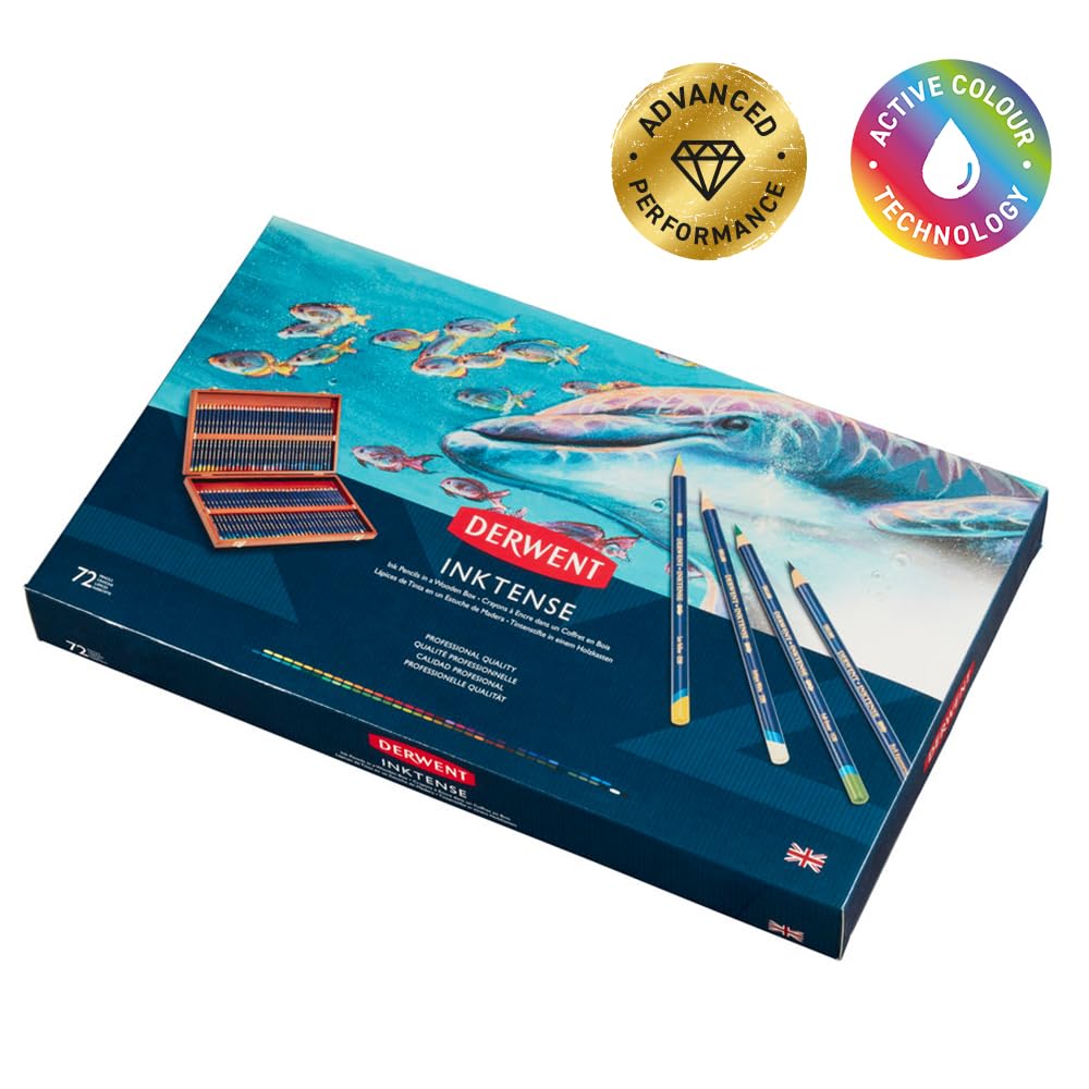 Derwent Inktense Pencils 72 Wooden Box, Set of 72, Premium 4mm Round Core, Firm, Watersoluble, Ideal for Watercolor, Drawing, Coloring and Painting on Paper and Fabric, Professional Quality (2301844) - Image 3
