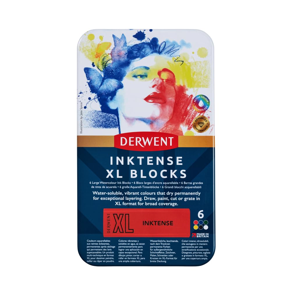 Derwent Inktense XL Blocks 6 Tin, Set of 6, 60mm Extra-Large Block, Water-soluble, Ideal for Sketching, Drawing and Expressive Mark Making, Professional Quality (2306161) - Image 3