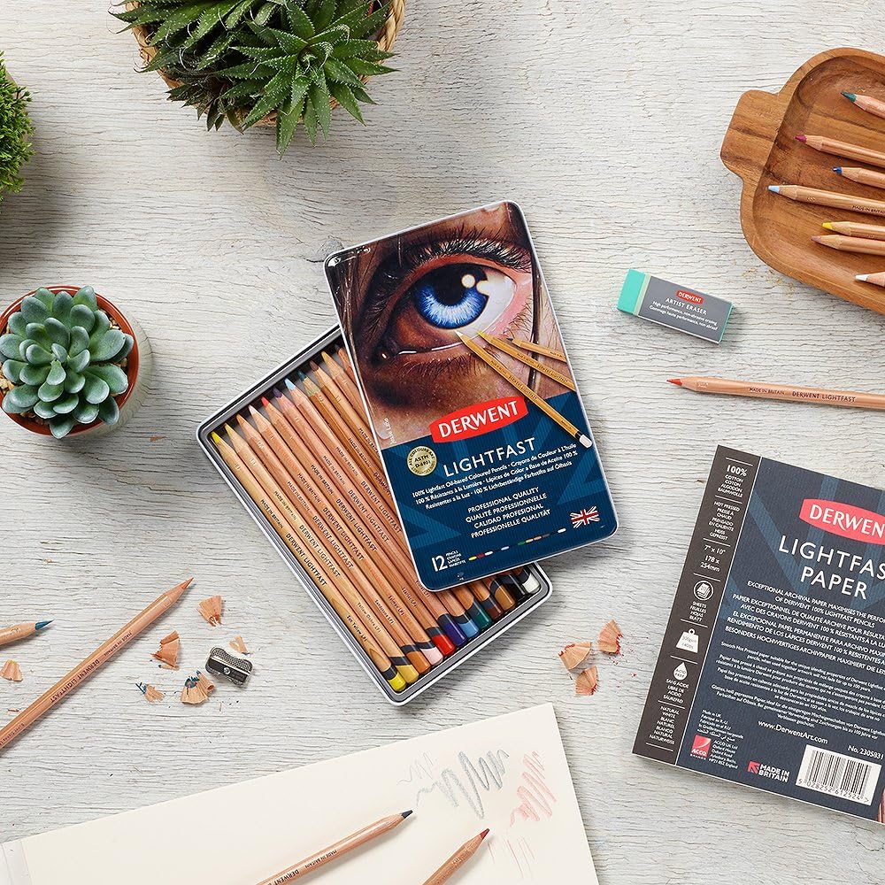 Derwent Lightfast Colored Pencils 12 Tin, Set of 12, 4mm Wide Core, 100% Lightfast, Oil-based, Premium Core, Creamy, Ideal for Drawing, Coloring, Professional Quality (2302719) - Image 5