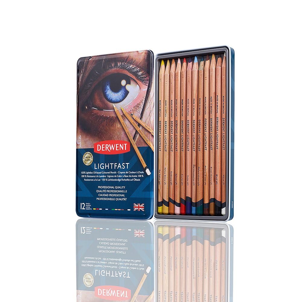 Derwent Lightfast Colored Pencils 12 Tin, Set of 12, 4mm Wide Core, 100% Lightfast, Oil-based, Premium Core, Creamy, Ideal for Drawing, Coloring, Professional Quality (2302719) - Image 8