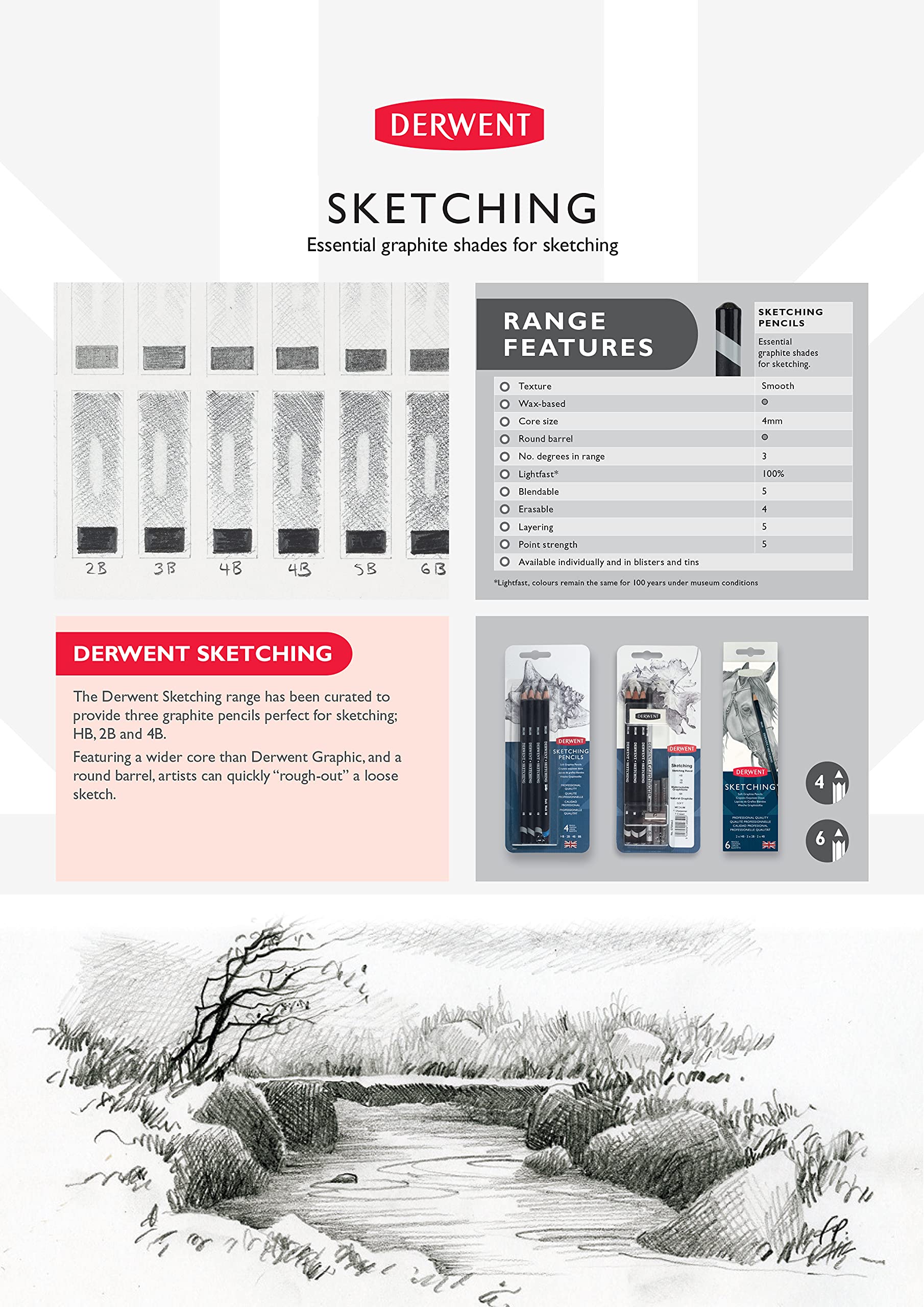 Derwent Sketching Pencils, 4mm Core, Pack, 4 Count (39003) - Image 3